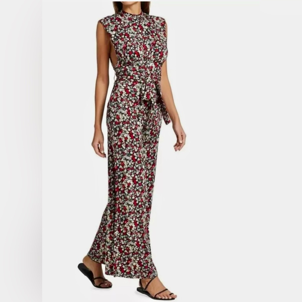 NWT Free People Vibe Check One Piece Jumpsuit Black Ditsy Shell Combo Size Large